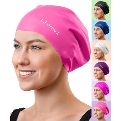 Imagen de Limmys Gorro de Natación Adulto con Pelo Largo Piscina 100% Silicona Hombre y Mujer Cómodo, Elástico Gorros (Grande, Rosa)