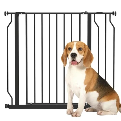 Imagen de PawHut Barrera de Seguridad para Perros Extensible 75 95 cm Puertas y Escaleras Puerta Mascotas con Extensiones Montaje a Presión Doble Bloqueo Negro