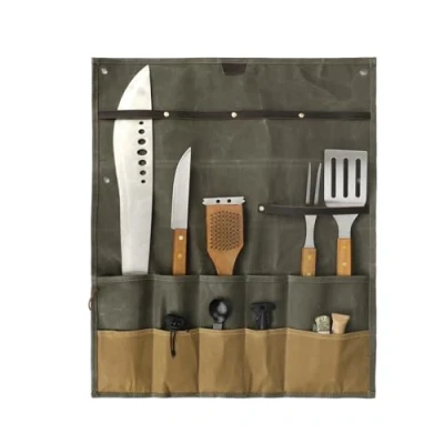 Imagen de TOURBON Estuche portátil de lona encerada para cuchillos chef, bolsa enrollable con 10 bolsillos, organizadora herramientas almacenamiento