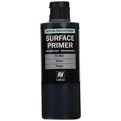 Imagen de Vallejo 74602. Bote Pintura Imprimacion Negra de grano extrafino, para superficies plastico o metal. 200ml