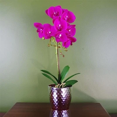 Imagen de Leaf Orquídea Artificial Phalaenopsis de 50 cm, Color Rosa Oscuro y Plateado