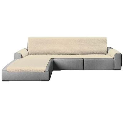 Imagen de GFD Cubre Sofa Chaise Long, Funda para Sofá Longue L Ajustable, Forros Sofás Antideslizante, Fundas Acolchado, Protector Duradero Perros Gatos Mascotas (Izquierda, Beige)