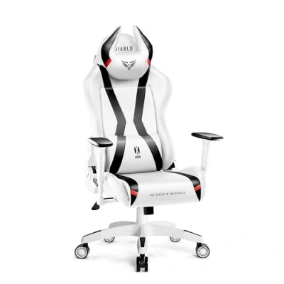 Imagen de Diablo X Horn Silla Gaming Oficina Gamer Apoyabrazos 3D Cojín Ajustable Diseño Ergonómico Cuero Sintético Función de Inclinación Blanco Normal (L)