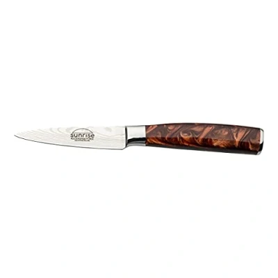 Imagen de Rockingham Forge Cuchillo Para Pelar, Serie Sunrise, 3,5 Pulgadas, Hoja de Acero Inoxidable con Mangos Resina, Marrón Ambarino, RF 2101BR