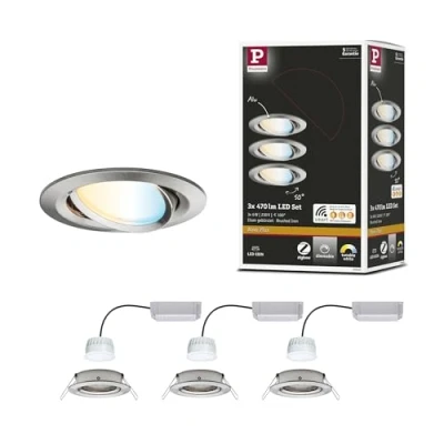 Imagen de Paulmann 92962 Luminaria empotrable LED Nova Plus SmartHome Zigbee, set, red., orientable 3x6 W Tunable White, reg., acero mate, Spot, alu zinc 2700 K