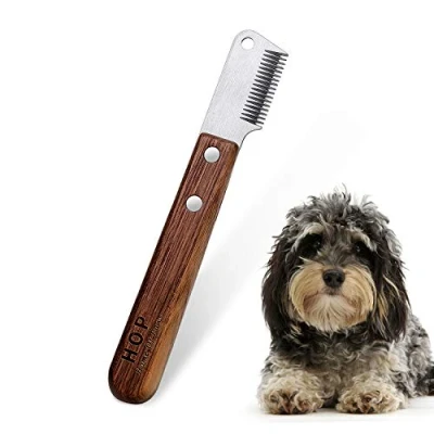 Imagen de Cuchillo de Corte para Perros con Mango Madera sin Filo Dachshund Pelo Duro Fine Guard Terrier, pelar Mediano marrón Herramienta Aseo Mascotas