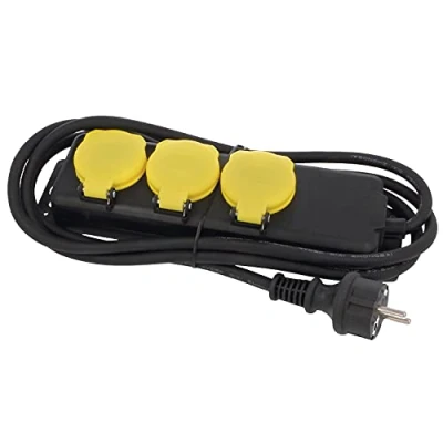 Imagen de Amig Base Múltiple Estanca o Regleta con 3 Enchufes Mod. 3305 Tapa Abatible Apta para Exteriores e Interiores Tomas Estanqueidad IP44 Cable de 2 m