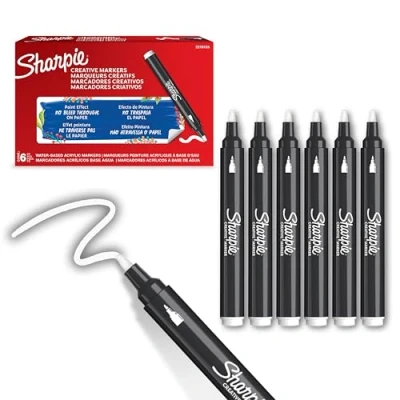 Imagen de SHARPIE Rotuladores acrílicos creativos al agua con punta de bala Tinta sin borrones Escribe en la mayoría superficies Material escolar Blanco 6 Piezas