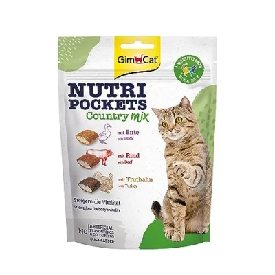 Imagen de GimCat Nutri Pockets mezcla campesina Snack crujiente para gatos, con relleno cremoso e ingredientes funcionales 1 bolsa (1 x 150 g)