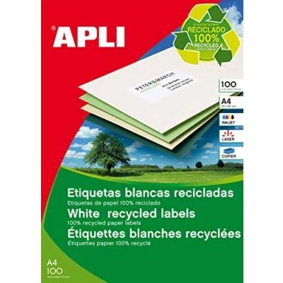 Imagen de APLI 12068 Etiquetas blancas permanentes recicladas 105,0 x 148,0 mm 100 hojas