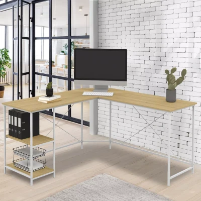 Imagen de IDMarket Escritorio esquinero en forma de L Detroit Design Industrial Madera y metal, color blanco
