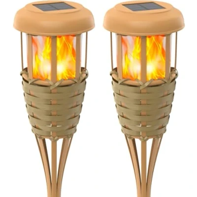 Imagen de Luces solares para exteriores, antorchas con llama parpadeante, decoración exterior jardín, patio y (2 unidades)
