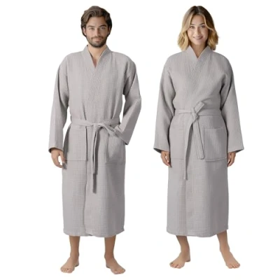 Imagen de HOMELEVEL Bata de Piqué Unisex Albornoz Mujer y Hombre 100% Algodón Waffle Ducha Sauna Piscina SPA Ligera Viaje con Bolsillos