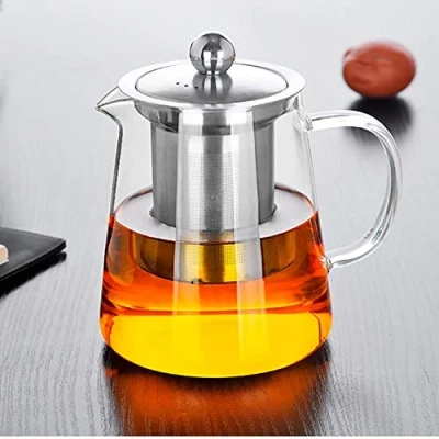 Imagen de Vaso cuadrado de vidrio resistente al calor para tetera con infusor perfecto té y café (450 ml)