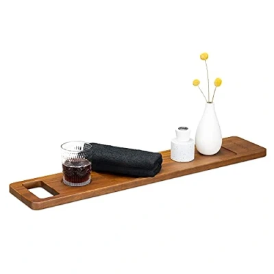 Imagen de Navaris Bandeja de Madera para bañera Mesa Auxiliar la Tina con Espacio café Vino Libro Tablet Accesorio Forma Tabla baño