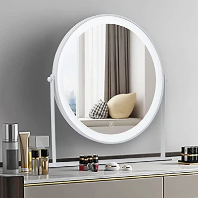 Imagen de Jormftte LED Redondo Espejo de Maquillaje para tocador, Mesa Luminoso, iluminación con Control Toque y 3 Niveles Brillo, Carga USB/Pila AAA 25,5 cm