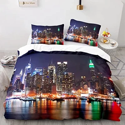 Imagen de Poliéster Funda Nordica 105 Viene con 2 Fundas De Almohada 40X75Cm. Ropas Cama New York Nueva Antiarrugas Sin Hierro 155X220Cm