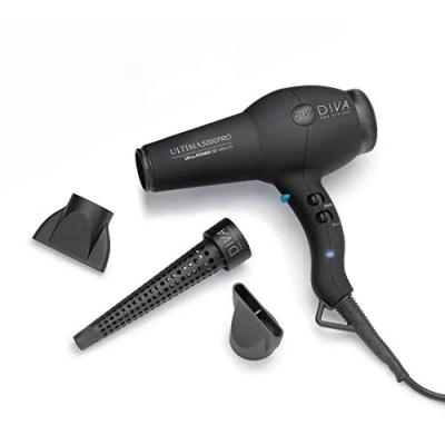 Imagen de Diva Professional Ultima 5000 Pro Black Secador profesional, motor AC de larga vida y boquilla estrecha color negro