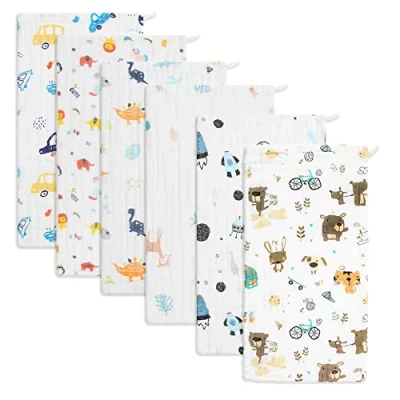 Imagen de norinori Paquete de 6 paños muselina cuadrados para bebés, eructos, 100 % algodón, súper suaves y absorbentes, grandes, 50 x 25 cm, esenciales recién nacidos niños niñas,