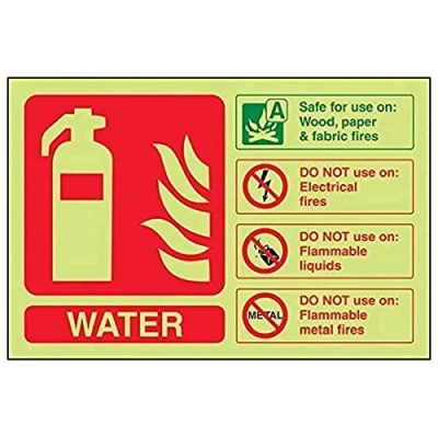 Imagen de VSafety 11013AL G Señalamiento para extintor, ID de agua, brilla en la oscuridad, plástico 1 mm, paisaje, 150 mm x 100 verde/rojo