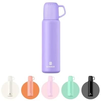 Imagen de termo con taza de 648 ml para bebida caliente, aislado al vacío, botella térmica agua fría, café (morado, individual)