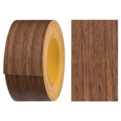 Imagen de haggiy Cinta de melamina autoadhesiva para bordes 40 mm x 5 m, sujeción segura sin planchado gracias al adhesivo acrílico, revestimiento estanterías/paneles madera, nogal Macchiato