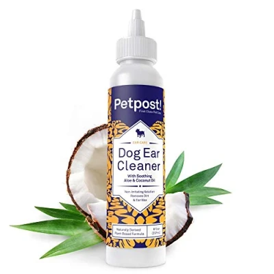 Imagen de Petpost Limpiador de Oídos Perros Solución Aceite Coco Natural El Mejor Tratamiento para Garrapatas Oído Perro e Infecciones Libre Alcohol Irritantes 8 Oz.