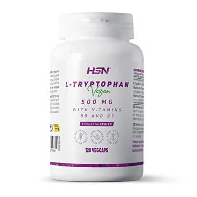 Imagen de HSN L Triptófano 500 mg 120 Cápsulas Vegetales Alta Concentración Puro Aminoácido Con Vitamina B6 y Niacina (B3) No GMO, Vegano, Sin Gluten