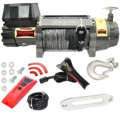 Imagen de Dragon Winch Cabrestante eléctrico Highlander 9000 lbs (4082 kg) 12V con Cuerda Sintética 30m para Todoterreno y SUV Resistente al agua + control remoto inalámbrico accesorios Cabestrante