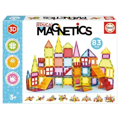 Imagen de Educa Magnetics Juego Educativo de construcción 3D magnético con 83 Piezas para niños, construye Figuras geométricas desarrollando la Creatividad e imaginación. A Partir 3 4 5 años (20025)