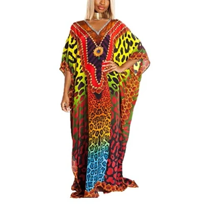 Imagen de YouKD Patrón étnico Kaftan Boho Robe V Cuello Homewear Vestido de Talla Grande para Mujer