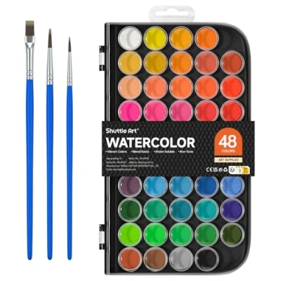 Imagen de Shuttle Art 51 Piezas Kit Acuarelas, 48 Colores Acuarelas Profesionales con 3 Pinceles, para Niños, Adultos, Principiantes, Watercolor Bullet Journal, Caligrafía