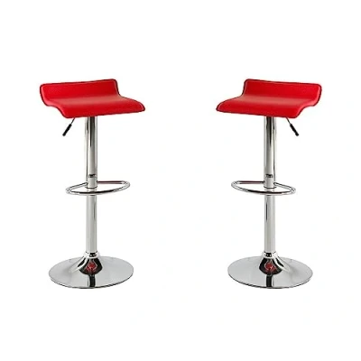 Imagen de MOMMA HOME Set de 2 Taburetes Asiento Elevado Modelo Noa Color Rojo/Plata Material Ecopiel/Metal Cromado Medidas 38x39,5X (64 85) H cm
