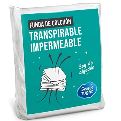 Imagen de Sweetnight Protector de colchón 160x200 cm, Funda impermeable y absorbente, Tejido rizo algodón, Transpirable silencioso