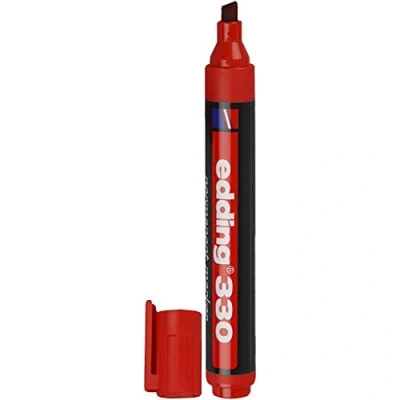Imagen de edding 330 marcador permanente rojo 10 rotuladores punta biselada 1 5 mm resistente al agua, de secado rápido, indelebles para cartón, plástico, vidrio, madera, metal