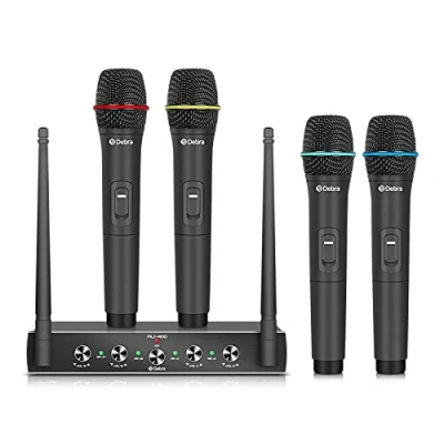 Imagen de D Debra Audio AU400 PRO UHF Sistema de micrófono inalámbrico 4 canales, dinámico mano para karaoke con receptor cantar, boda, DJ, fiesta, discurso, iglesia