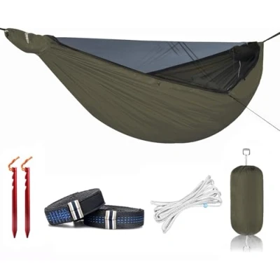 Imagen de Onewind hamaca de camping 11 pies con mosquitera y estructura Ridgeline, doble portátil ligera correas árbol 12 pies, ideal para camping, senderismo, mochileros, verde OD