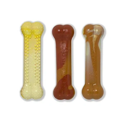 Imagen de Nylabone Juguete masticable para higiene Dental en Forma de Hueso Perros con mordida agresiva, Triple Pack, frenesí Sabor, Adultos hasta 11 Kilos 135 g