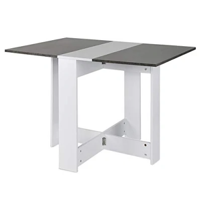 Imagen de Mesa de Madera Plegable,Comedor Bar,Mesa Comedor Plegable con 2 Solapas Estantes Almacenaje ara Cocina 103 * 76 73,4 cm (103 (Blanco+hormigón))
