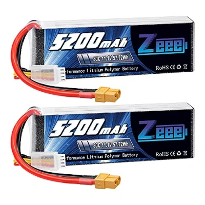 Imagen de Zeee 3S LiPo Batería 5200mAh 11.1V 80C RC con Conector XT60 para Coche, Avión, Helicóptero, Hobby (2 Paquetes)