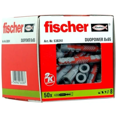 Imagen de Fischer 538241 taco de nylon, Gris y Rojo, 8x65 (Caja 50 tacos)