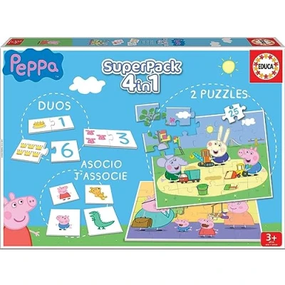 Imagen de Educa Juegos de Mesa Infantiles educativos. Superpack Peppa Pig Pack Domino Identic y 2 Puzzles Juego recomendados a Partir 3 años (16229)