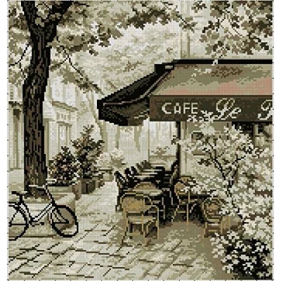 Imagen de Old Cafes Kit de punto cruz, 14 quilates, hilo algodón egipcio 170 x 180 puntos, 40 cm, kits cruz (muestra)