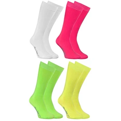 Imagen de Rainbow Socks Niño Niña Calcetines Largos Hasta la Rodilla 4 Pares Blanco Rosa Verde Amarillo Talla 24 29
