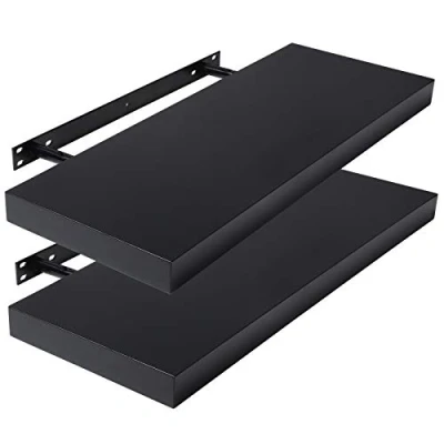 Imagen de Lestarain Juego de 2 Estante Balda Flotantes Pared Madera 40cm Estanteria Negra Libreria Repisas Invisibles Decorativo CD para Salon Dormitorio Cocina