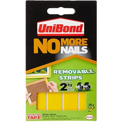 Imagen de Unibond UNI781739 No More Nails Strip Ultra fuerte Extraíble Translúcido 1 Paquete con 10 bandas