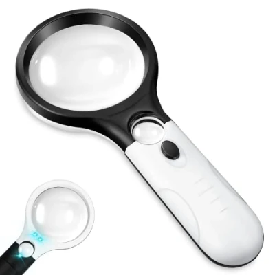 Imagen de Lupa con luz, de Mano Doble Lente 10X 30X,Peso Ligero Lupas Gran Aumento 3 Led para Personas Mayores Leer, Interés Los Niños Explorar