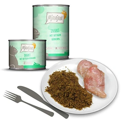 Imagen de MjAMjAM comida húmeda premium para gatos Quetschie insecto con pollo jugoso, pack de 6 (6 x 200 g), sin cereales proteína