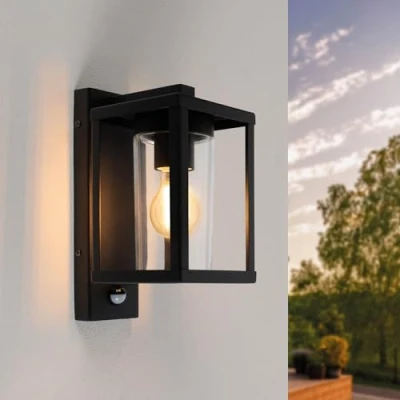 Imagen de Ledvion LED Aplique con Senor y Negro, IP44, E27, Negro Lámpara de Pared al Aire Libre,