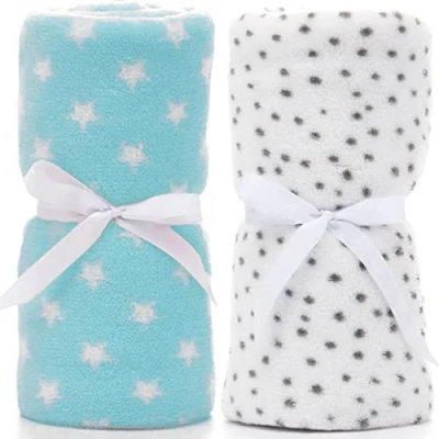 Imagen de LeerKing 2 Paquetes Mantas para Bebés Suave y Mullida Lavable Cálida con Patrón de Manchas Estrellas Niña Niño 75 * 100cm, Azul &amp; Blanco